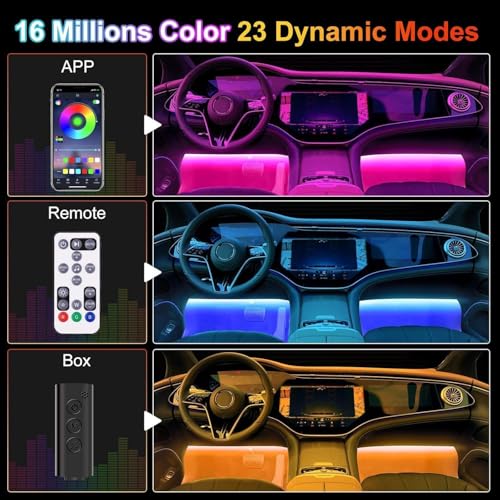 Image of Car Interior Lights, 12V LED Strip Lights with Charger Adapter, Ambient Car Lighting Kit, App & Remote Control Music Sync Color Change Strip Lights for SUVs & Trucks, Car Accessories for Women Men
