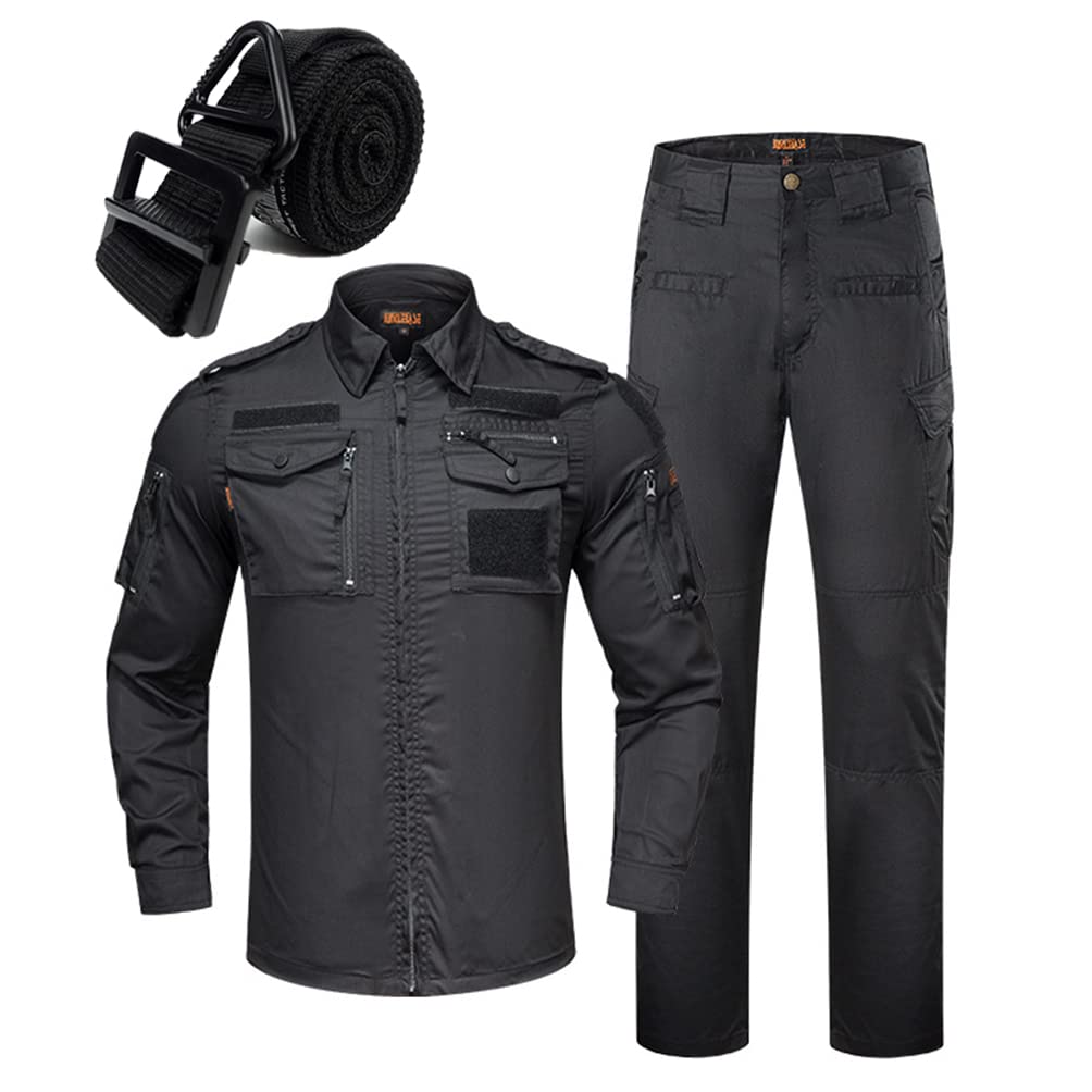 Conjunto de ropa táctica de camuflaje para hombre, 3 piezas, camisa, pantalones y cinturón multifuncional, trekking, montañismo, militar, combate, camuflaje, ropa de caza
