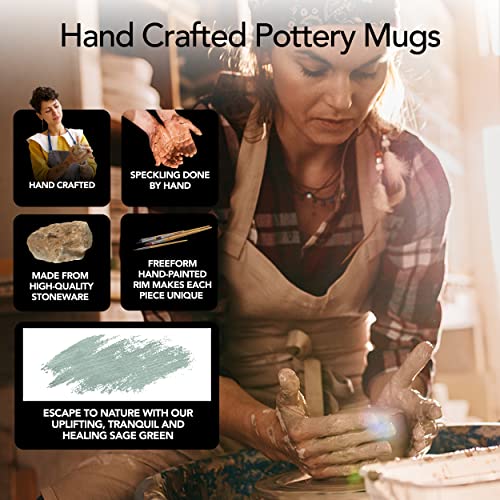 Maison Neuve Riverside Collection 4-Piece Mug Set - Hand Crafted Ceramic Stoneware Mug Set, Modern Dining Mugs - Large & Multipurpose Shape Mugs, Microwave & Dishwasher Safe - Sage Green, 16 Oz. #TOP5