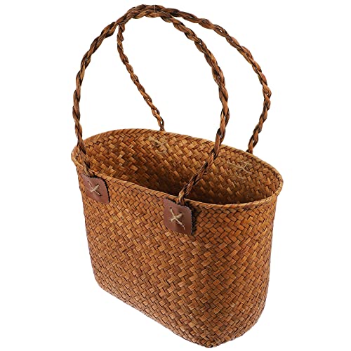 Cabilock Handheld Woven Basket Handle Large Capacity Picnic Basket for Fruits and Vegetables Natural Material for Outdoor Parties and Storage - Image 2