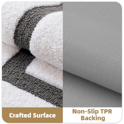 Image of Color&Geometry Mini White Bathroom Rugs 24x16, Extra Soft Absorbent Microfiber Bath Rug, Non-Slip Bathroom mat, Washable Plush Bath Mats for Bathroom, Shower, Bathtub, Laundry, Small, White Gray