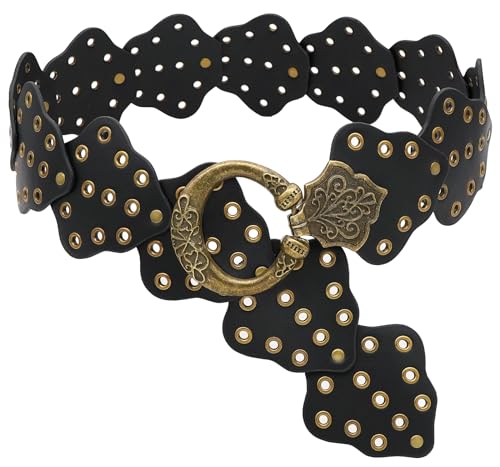 Hollow Disc Belts for Women Wide Leather Belts Boho Concho Waist Belts for Dresses