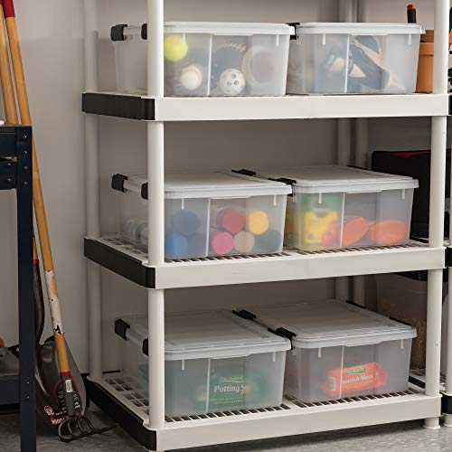 Image of IRIS USA WeatherPro 31 Qt Storage Bins with Lids, 6 Pack, BPA-Free Plastic Gasket Box with Tight Latch and Seal, Stackable Nestable Tote Tub - Clear /Black