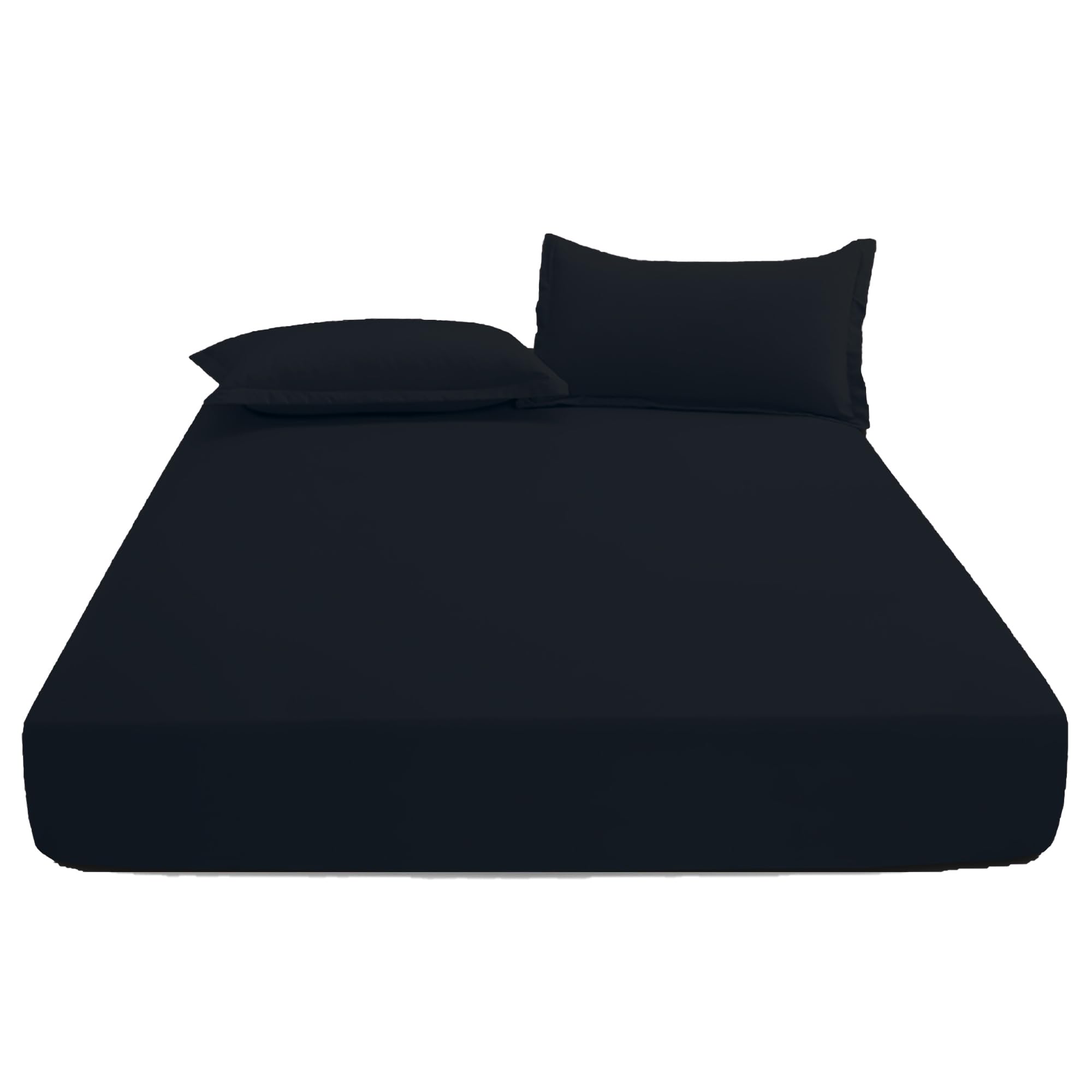 KHIM Luxury Extra Deep Fitted Sheet 16”/40CM Breathable Poly Cotton Plain Soft Long-Lasting Bed Sheet Single Double King Super King (Black