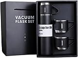 Kit garrafa térmica inox 500ml com 3 xícaras | tampa com copo a