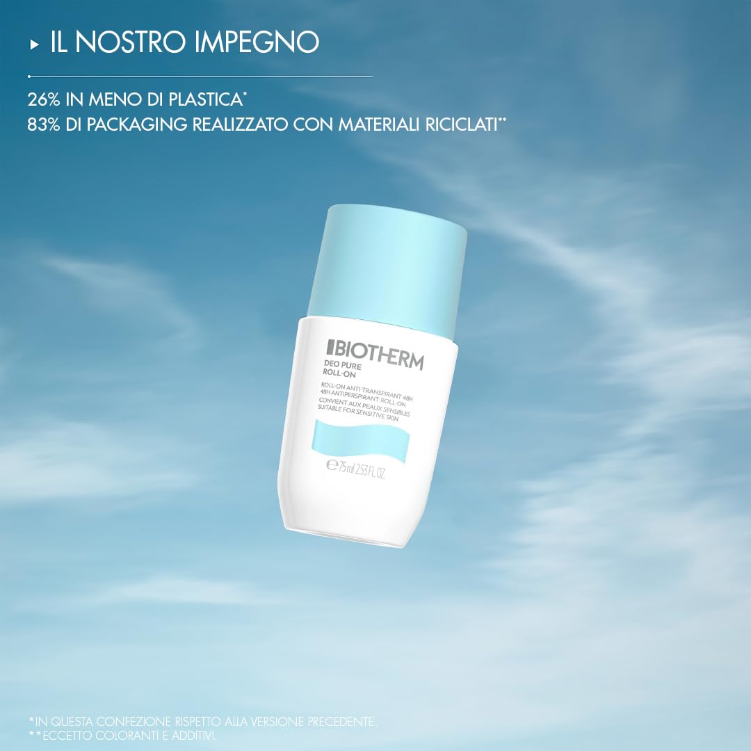 BIOTHERM Deo Pure, Deodorante Antitraspirante, Per Tutti i Tipi di Pelle, Sensazione di Morbidezza e Freschezza Dopo l'Uso, Con Complesso Minerale Attivo, Non Appiccica