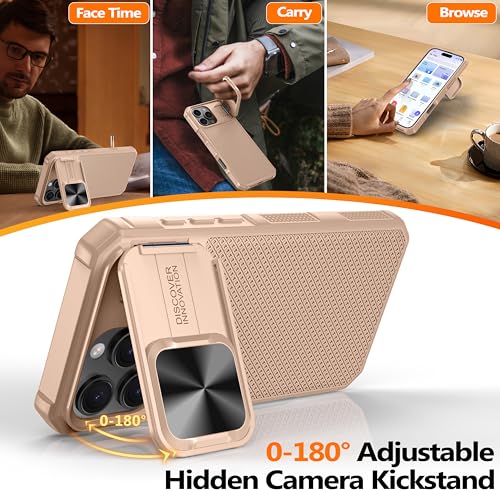 Image of Magnetic for iPhone 16 Pro Case [Slide Camera Cover] [Compatible with Magsafe] [Kickstand] [Military Grade Protection] Shockproof Rugged Case for iPhone 16 Pro,Rose Gold