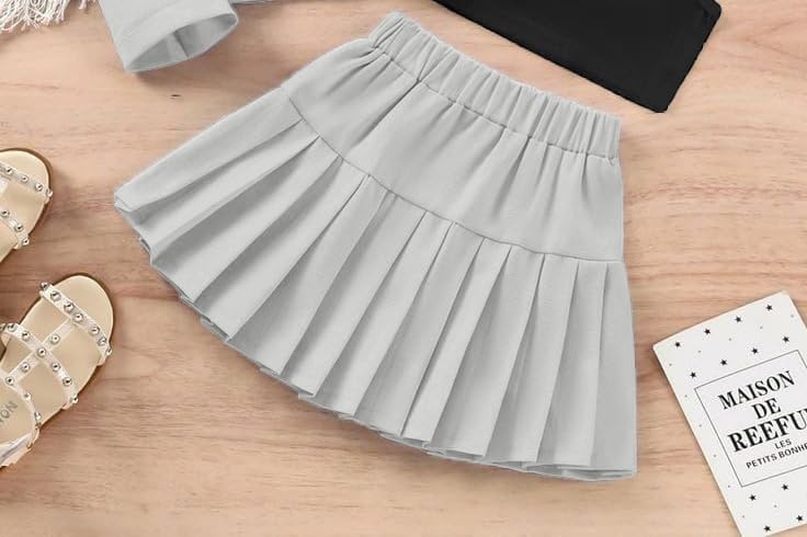 Image of Three Piece Co ord Set Dress for Girls| Jacket Top and Skirt Open Front Suits Set| Girls Clothing Set