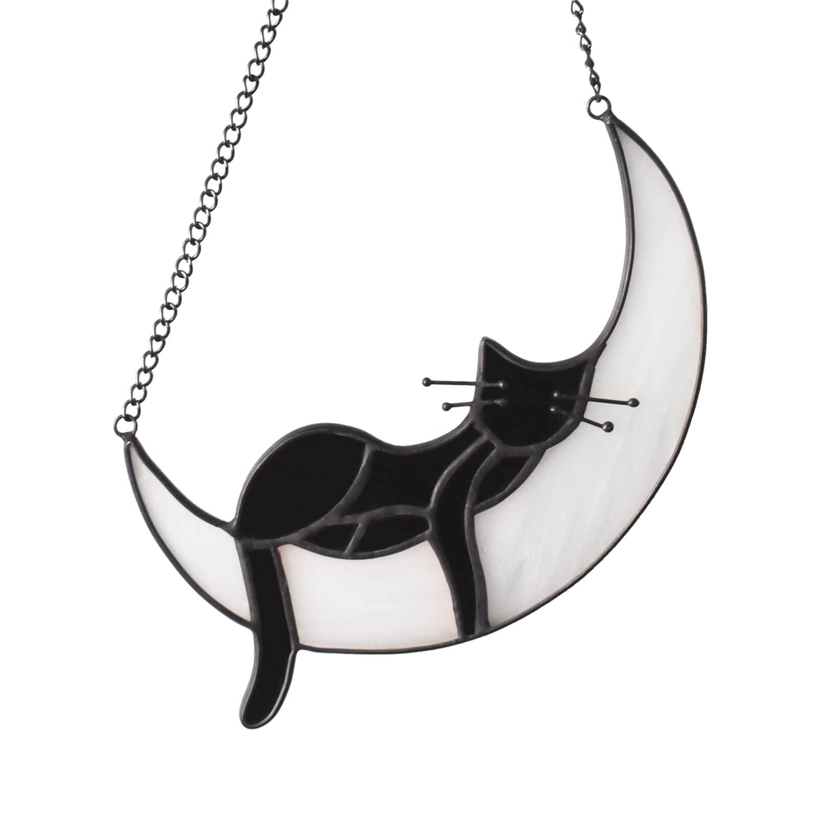 Mojoursa Cat on Moon Memorial Gifts - Handcrafted Sleeping Black Cat Stained Glass Window Hanging Suncatcher Ornament for Pet Lovers, Loss of Pet Sympathy Remembrance Gift for Women