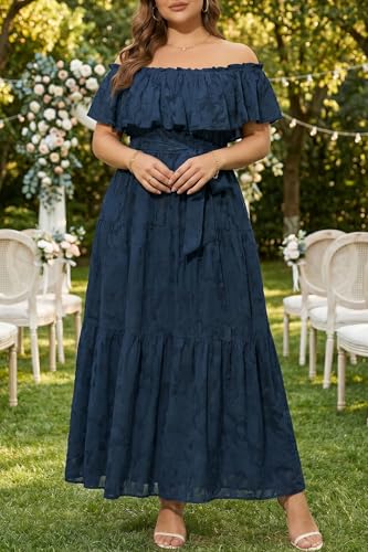 Image of Plus Size Chiffon Off The Shoulder Maxi Long Floral Summer Casual Beach Boho Sundress Women 2024