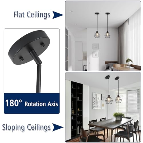QHANTOMIZE 2 Pack Black Pendant Lights Kitchen Island, Modern Farmhouse Hanging Light Fixture with Metal Cage Shade, Industrial Pendant Light for Kitchen Dining Area Entryway, Adjustable Height by QHANTOMIZE - Used condition - Image 3