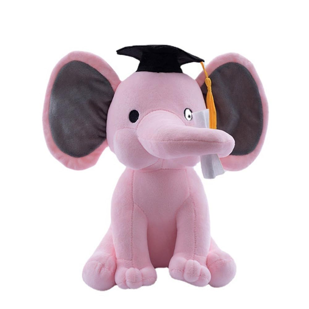 Tikwisdom Stuffed Animals, Elephant, Graduation Elephant with Diploma Tasseled Hat, Large Plush Elephant