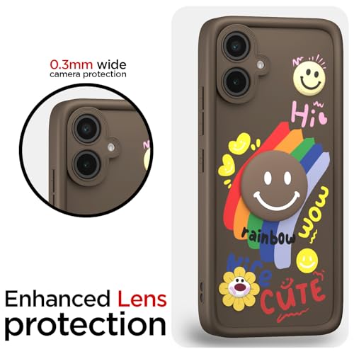 Image of Pikkme Back Cover for Samsung Galaxy A04 | Soft Silicone| Cute Rainbow Smile & 3D Cartoon Flower Design | Shockproof Raised Camera Protection Bumper Case (Brown)