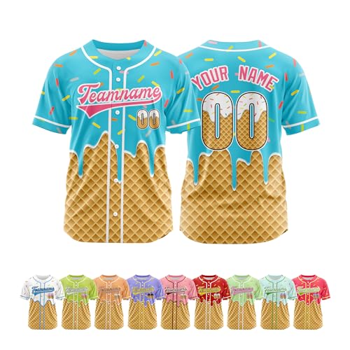 Camiseta de béisbol Ice Cream personalizada con nombre, número y logo para hombres, mujeres y jóvenes miniatura 1