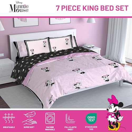 Image of Jay Franco Kids Comforter Set Includes Sheets and Pillow Covers - Soft and Cozy Bed Set for Stylish Room Decor, Official Licensed Bedding, Multi - Minnie Mouse, 7 Piece King