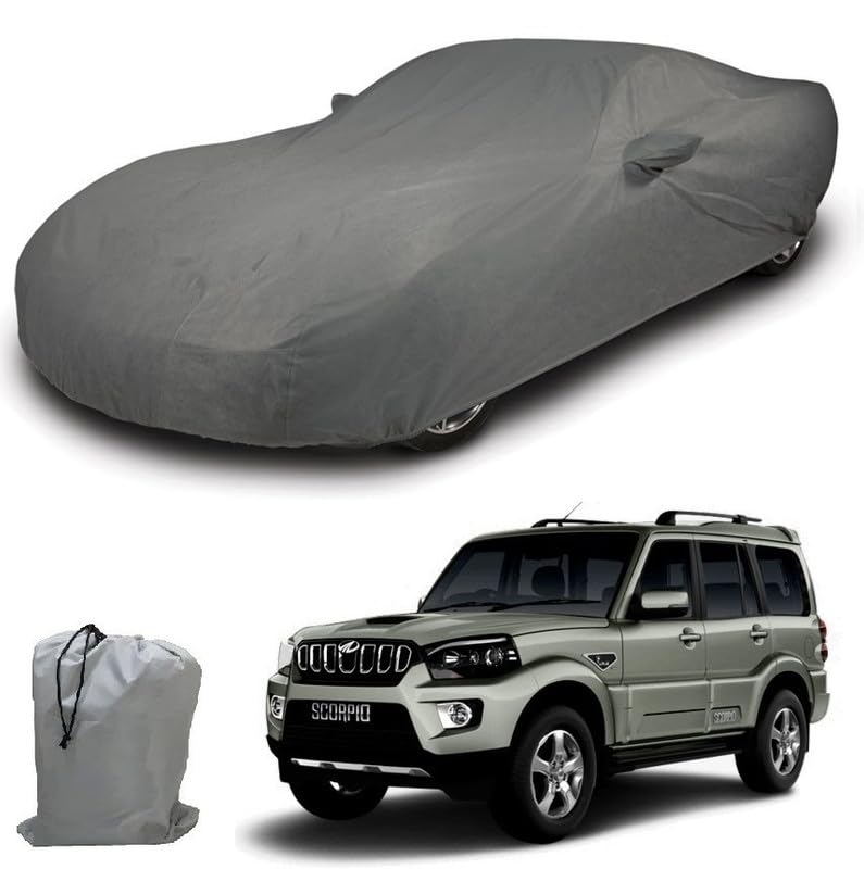 Image of ARCUATE Triple Layer Custom fit Car Body Cover for Mahindra Scorpio N |Top Layer Dustrproof | Middle Layer Waterproof | Bottom Layer Scratch Protection | Outdoor Indoor Fabric