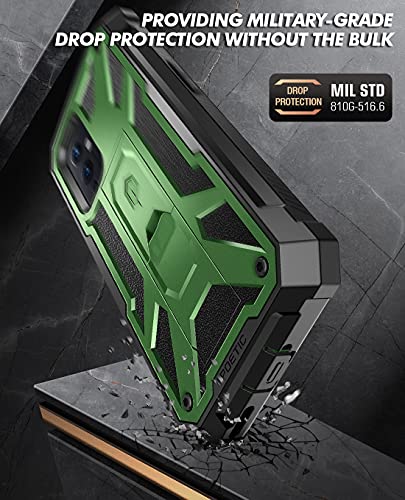Image of Poetic Spartan Series Designed for OnePlus 9 5G Case, Full-Body Dual-Layer Metallic Color Accent with Premium Leather Texture Shockproof Protective Cover with Kickstand, Metallic Green