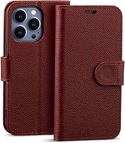 Étui portefeuille iPhone 13 Pro en cuir de haute qualité rouge élégant