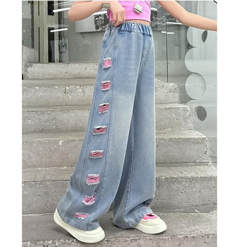Baggy Jeans for Girls Distressed Elastic Waist Y2K Baggy Jeans Ripped Color Blocks Wide Leg Cute Denim Pants3