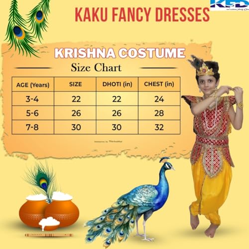 Image of Kaku Fancy Dresses Krishna Costume for Kids, Baby Krishna Dress for Janmashtami, Bal Krishna Dhoti Set, Krishnaleela Costume, Infant Bal Gopal, Krishna Fancy Dress Costume for Boys /Girls