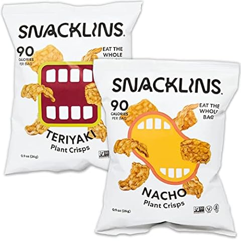 SNACKLINS Plant Based Crisps, Low Calorie Snacks, Vegan, Gluten-Free, Grain-Free, Healthy, Crunchy, Puffed Snack - Teriyaki & Nacho Variety Pack, 0.9oz (Pack of 12) Cover