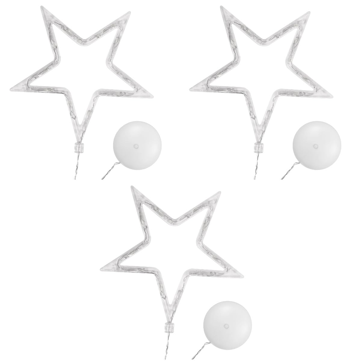 minkissy 3pcs 10 LED Christmas Lights Hanging Window Light with Suction Cup Battery Operated Hanging Decor for Indoor Lighting Xmas Party Decoration (Five-Pointed Star Style+Pure White Light)