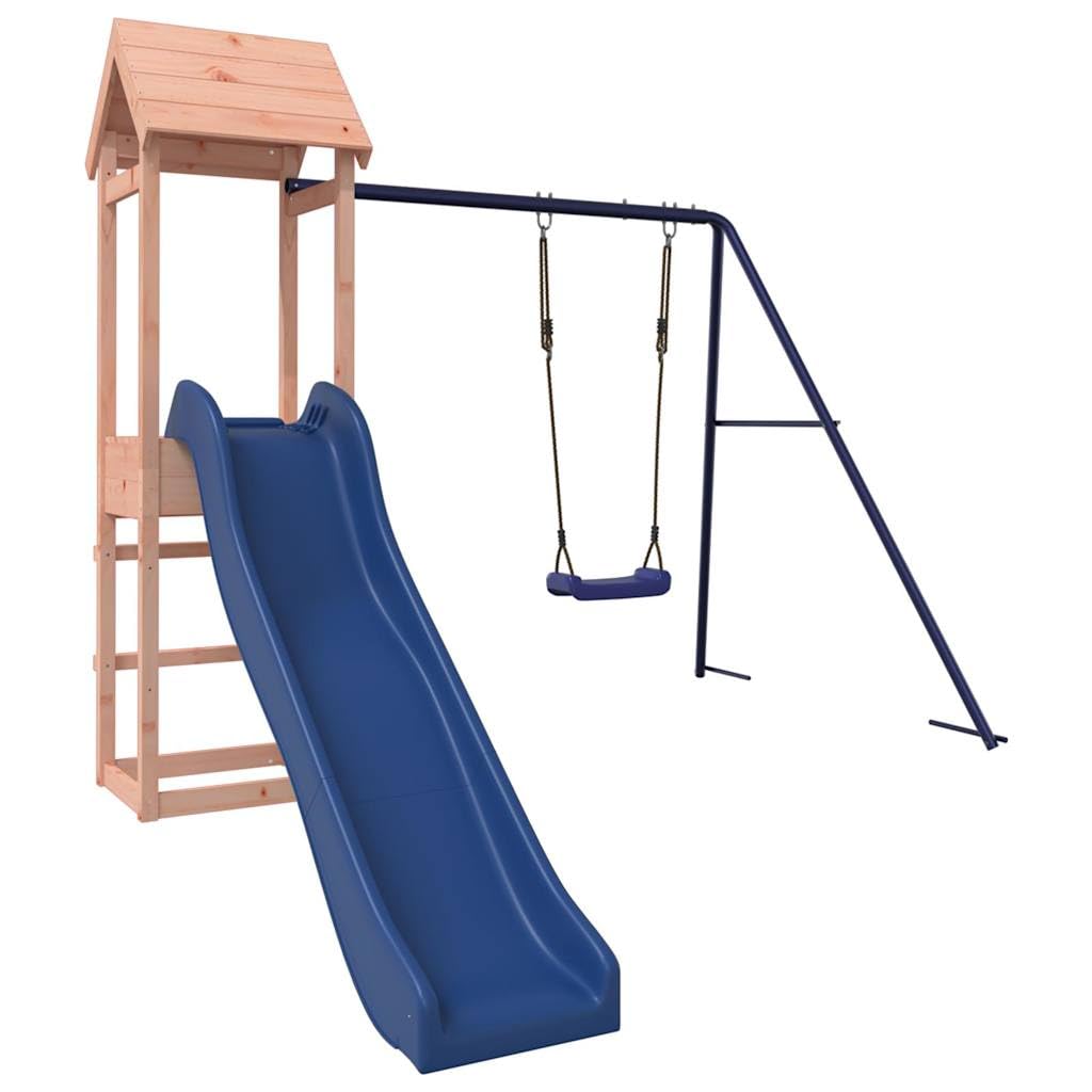 Wieża do zabawy z litego drewna daglezji ze zjeżdżalnią, huśtawką, piaskownicą i platformą 90 cm, zabawka ogrodowa dla dzieci w wieku od 3 do 8 lat, wytrzymała do ogrodu i na podwórko