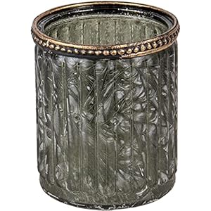 Clayre & Eef Glazen Theelichthouder Ø 8 * 9 cm Groen Glas, Metaal Rond Waxinelichthouder Windlichthouder