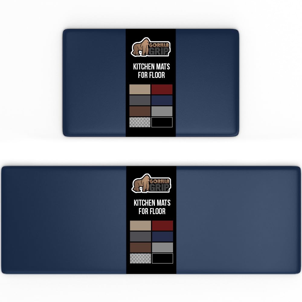 GORILLA GRIP Cushioned Kitchen Mats for Floor, 2 PK, 17x29+17x59, Navy