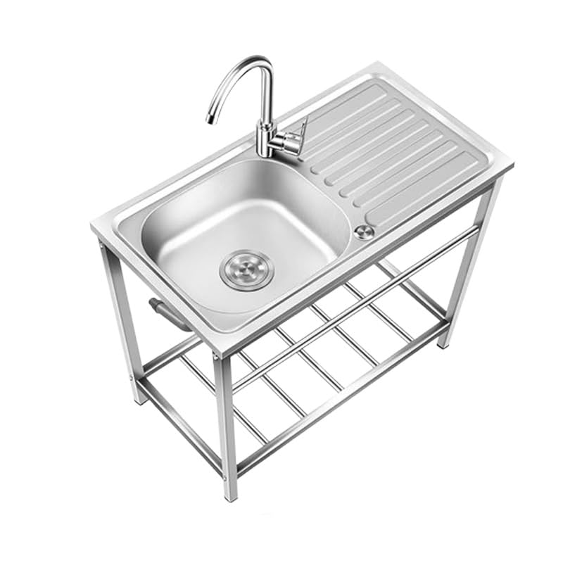 Fregadero De Cocina Independiente Plateado, Lavamanos Para Lavar La Ropa Al Aire Libre, Fregaderos Comercial De Acero Inoxidable, Fregadero Profundo, Unidad De Escurridor Y Grifo