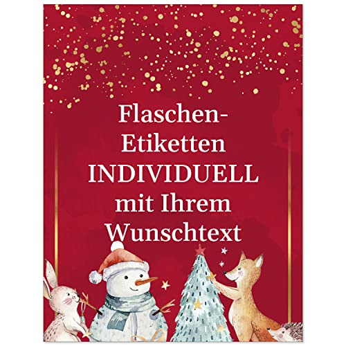 8 Flaschenetiketten selbstklebend mit Text personalisiert - Weihnachten Etikett Rote Weihnachten - weihnachtliche Flaschen Aufkleber