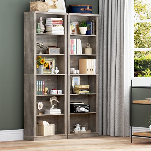 Image of BORNOON 74 inch Tall Bookshelf, 6-Tier Floor Standing Bookcase with 2 Adjustable Shelves, 24 inch Wide Open Storage Shelf, Modern Display Organizer for Home Office, Living Room, Bedroom, Study