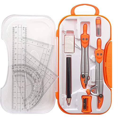 ZDDQ Brújula Geométrica, Geometría Compases,Juego Compases,Brújula Dibujo Transportador,Incluye Compas De Dibujo,Regla, Cartabón, Brújula Geométrica, Lápiz, Borrador, 10 Piezas De Juego De Compás Set Cover