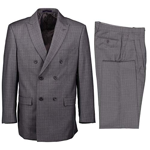 VINCI Men's Glen Plaid Check Double Breasted 6 Button Classic Fit Suit Medium Gray | Size: 36 Short / 30 Waist