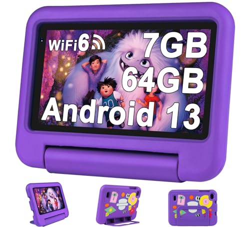Image of Oangcc 7 Inch Tablet Android 13 Tablets, Wi-Fi 6, BT 5.0, 7GB RAM+ 64GB ROM (TF 2TB) | 3500mAh | 1024 x 600 Pixels | EVA Proof Case (Purple)