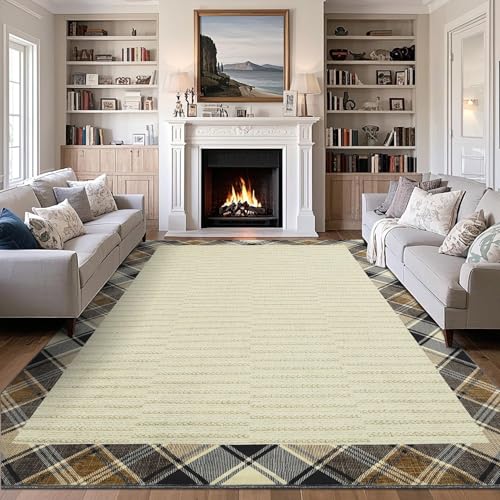 Garvee Washable Rug 9x12 Modern Bordered Area Rugs for Living Room Contemporary Rustic Soft Anti-Skid Folding Carpet Non-Shedding Indoor Floor Carpets