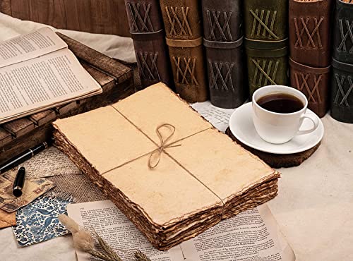 Image of Pzyvelines- 50 Sheets of Watercolor Paper of 150 GSM - Virgin Cotton - Handmade Paper with Deckle Edges - 16X13 Inches (41x33 cm)- Vintage Toned