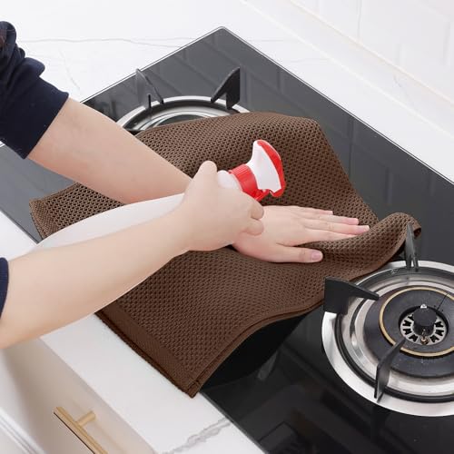 Image of Homaxy 100% Cotton Waffle Weave Kitchen Dish Towels, Ultra Soft Absorbent Quick Drying Cleaning Towel, 13 x 28 Inches, 8-Pack, Coffee