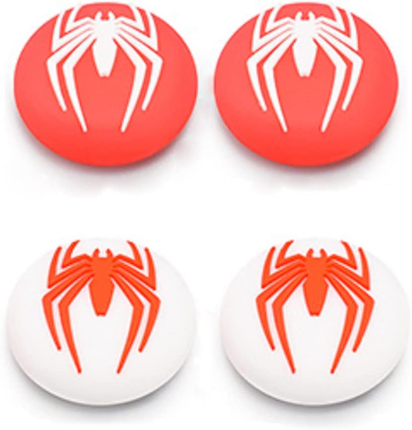 4Pcs Silicone Joystick Thumb Stick Grip Cover Case Cap for Playstation 5 PS5 Controller (Red-White Spider)