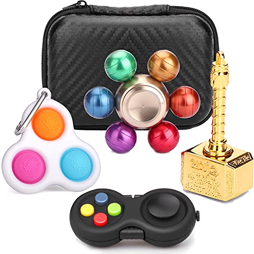 Metal Fidget Spinner, Fidget Toy Set, Idea ADHD Fidget Toys, Hand Finger Fidget Spinner Rings for Anxiety Relief Therapy, Stress Relief Fidget Pack Great Gift for Adults Teens Kids (4PCS)