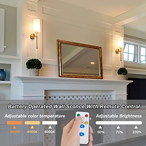 Battery Operated Wall Sconce Light With Remote Control, Dimmable Wall Sconce Set Of 2 With White Fabric Shade, Indoor Wireless Battery Operated Wall Lamp Light For Bedroom Living Room, Bulb Included ( #TOP4