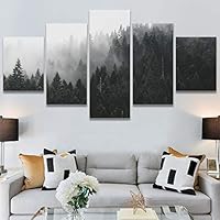 SIGNWIN 5 Panel Canvas Wall Art Duotone Forest for Home Decorations Ready to Hang - 60