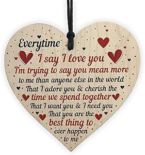 RED OCEAN I Love You Plaque Wooden Heart Special Anniversary Valentines Day Gift For Boyfriend Girlfriend Husband Wife
