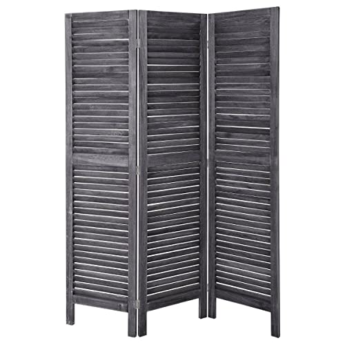 Atmosphera - Paravent Camila Gris 120 x 170 cm, 3 Panneaux en Bois Style Persienne - Séparateur de Pièce Bohème pour Salon, Chambre