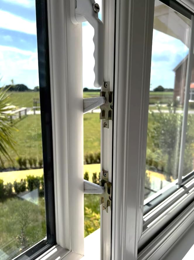 Window Restrictor SMALL 40mm for UPVC Frames for Cats and Pets pack of two. Cat Guard, White - Marble Effect - Image 2