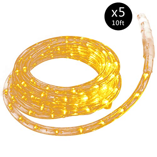 WALCUT 5PACK 10Ft LED Rope Lights, Crystal Clear PVC Tubing Rope Light, Christmas