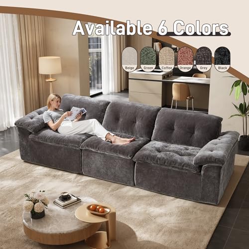 Image of Oversized Modular Sectional Sofa, Large Modern Cloud Sectional Couch with Seat Cushion, Boneless 3 Seater Couch for Living Room, Apartments, No Assembly Required, Grey