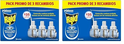 Raid ® Eléctrico Líquido 135 Noches - Recambios Anti Mosquitos comunes y Tigre - 3 recambios de 45 Noches Sin Color (Paquete de 2) Raid ® Eléctrico Líquido 135 Noches - Recambios Anti Mosquitos comunes y Tigre - 3 recambios de 45 Noches Sin Color (Paquete de 2)