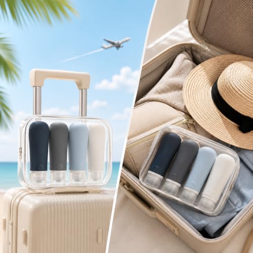 Image of INSFIT Travel Bottles for Toiletries, TSA Approved 3oz Travel Size Containers, BPA Free Leak Proof Squeezable Silicone Tubes for Shampoo Conditioner Lotion Body Wash with Labels
