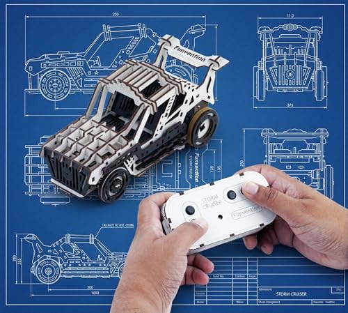 Image of Funvention DIY Storm Cruiser Remote Controlled Car Kit | Build & Race Wooden RC Car Model | Glue-Less Assembly | Dual Motors, 2.4GHz Remote, Rechargeable Battery | STEM Learning Toy for Kids 8+